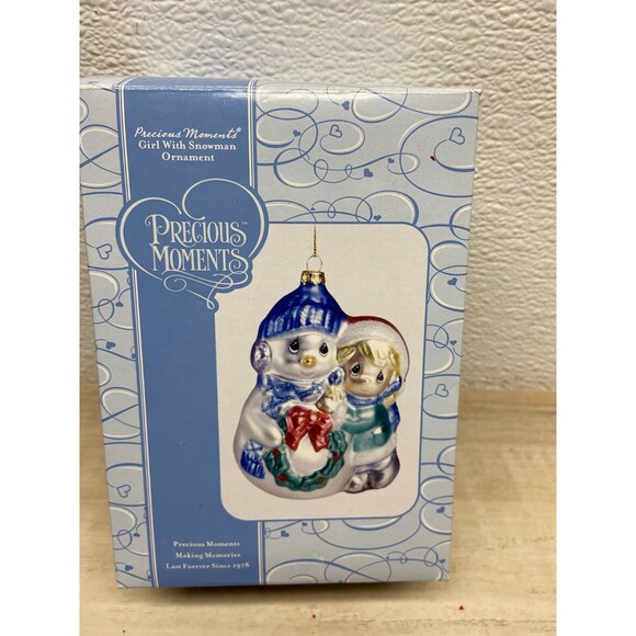 2006 Precious Moments Girl With Snowman Blown Glass Christmas Ornament - Picture 8 of 11